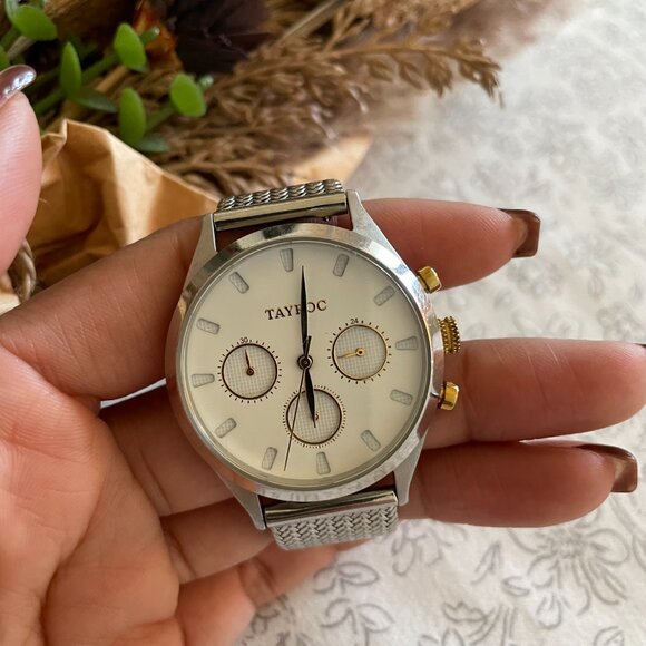 Tayroc Sydney Silver Gold Mesh Strap Watch 36MM